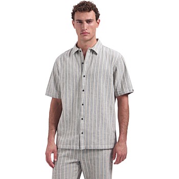 Shirt Short Sleeve Fancy Striped Sand