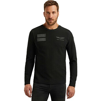 Long sleeve r-neck structured piqu Black