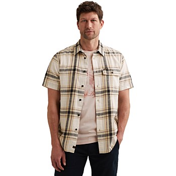 Short Sleeve Shirt Yarn Dyed Check Bone White