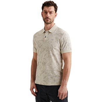 Short sleeve polo slub jersey aop Bone White