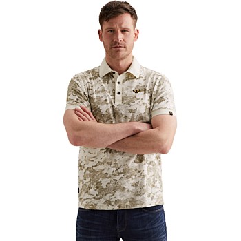 Short sleeve polo printed slub jer Egret