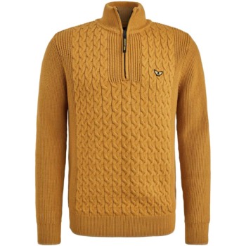 Half zip collar cotton mix cable Buckthorne Brown