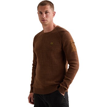 R-neck cotton rib melee knit Arabian Spice