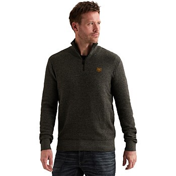 Half zip collar cotton mouline (or Jet Black