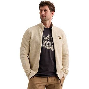 Zip jacket texture yarn Bone White