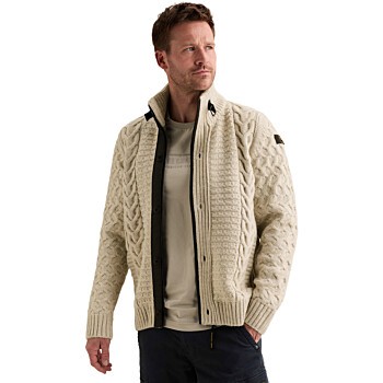 Zip jacket heavy knit mixed yarn Bone White