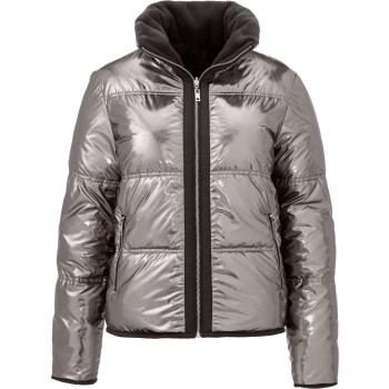 Short puffer jacket in metalic dark grey metallic