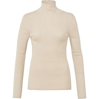 Ribbed sweater with turtleneck beige melange