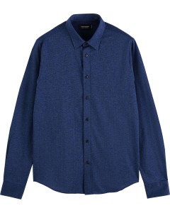 Classic slim fit knitted shirt blue stretch jersey