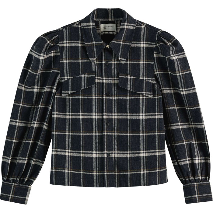 Checked boxy-fit brushed organic cotton blue